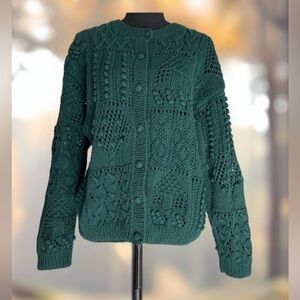 Cape Isle Knitters Vintage Evergreen Chunky Knit Popcorn Cardigan